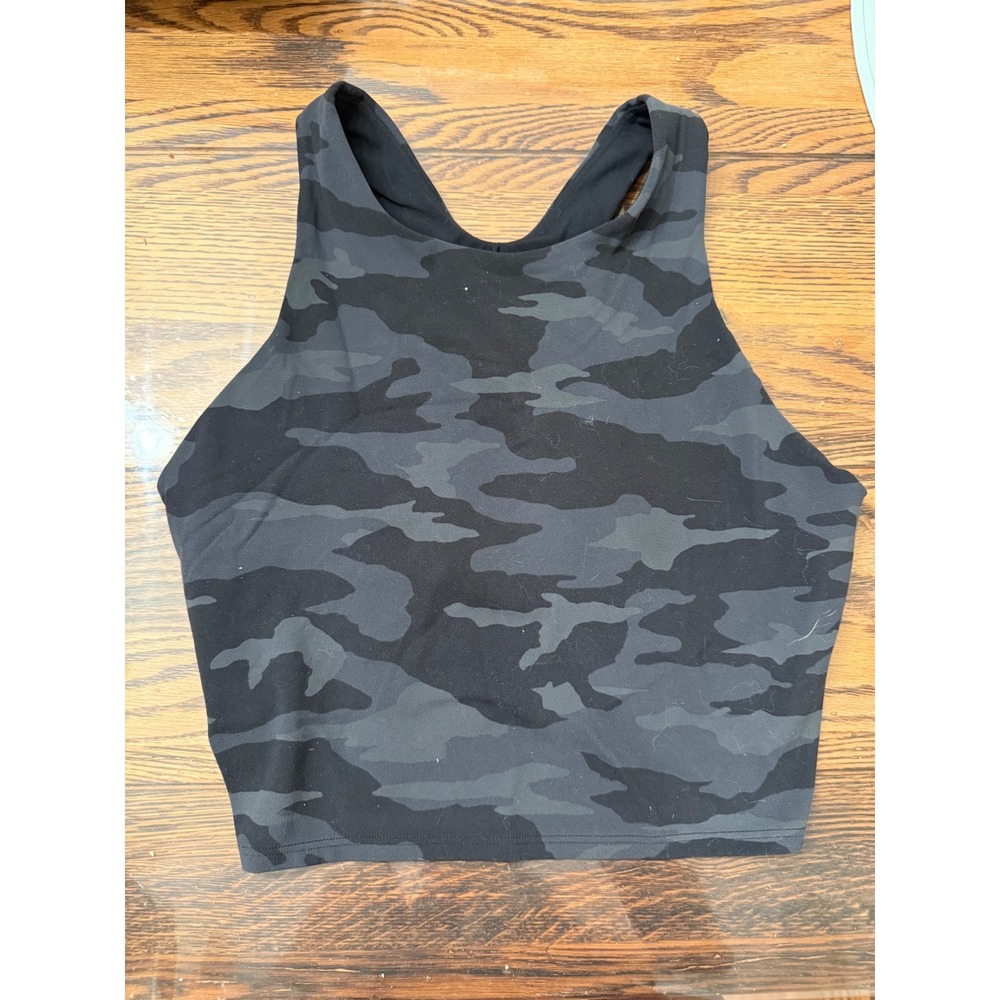 Athleta Sports Bra Womens L Grey Camo High Neck Longline Racerback No Padding